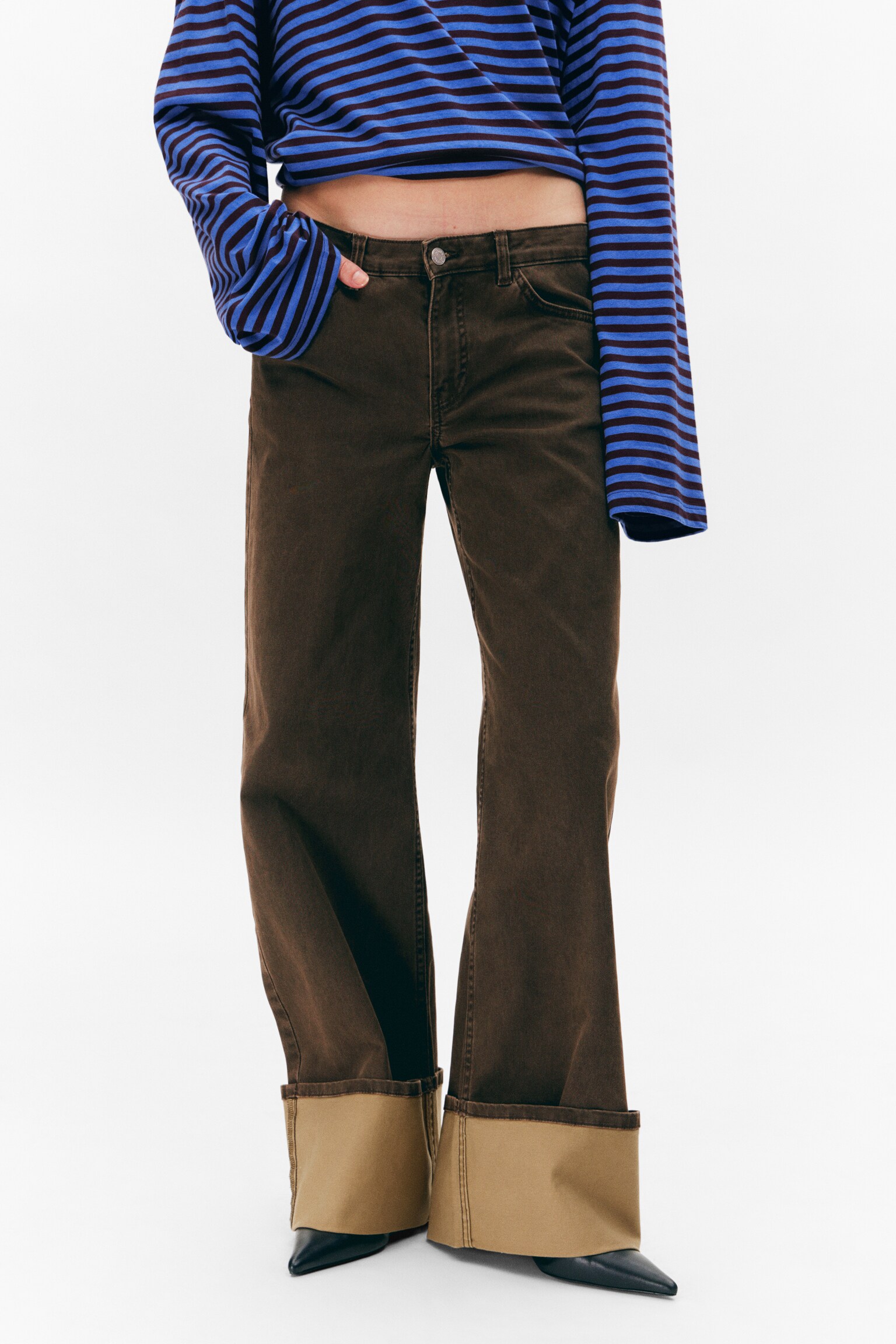 Spice Low Rise Fold-Up Twill Trousers - Dark Brown - 3