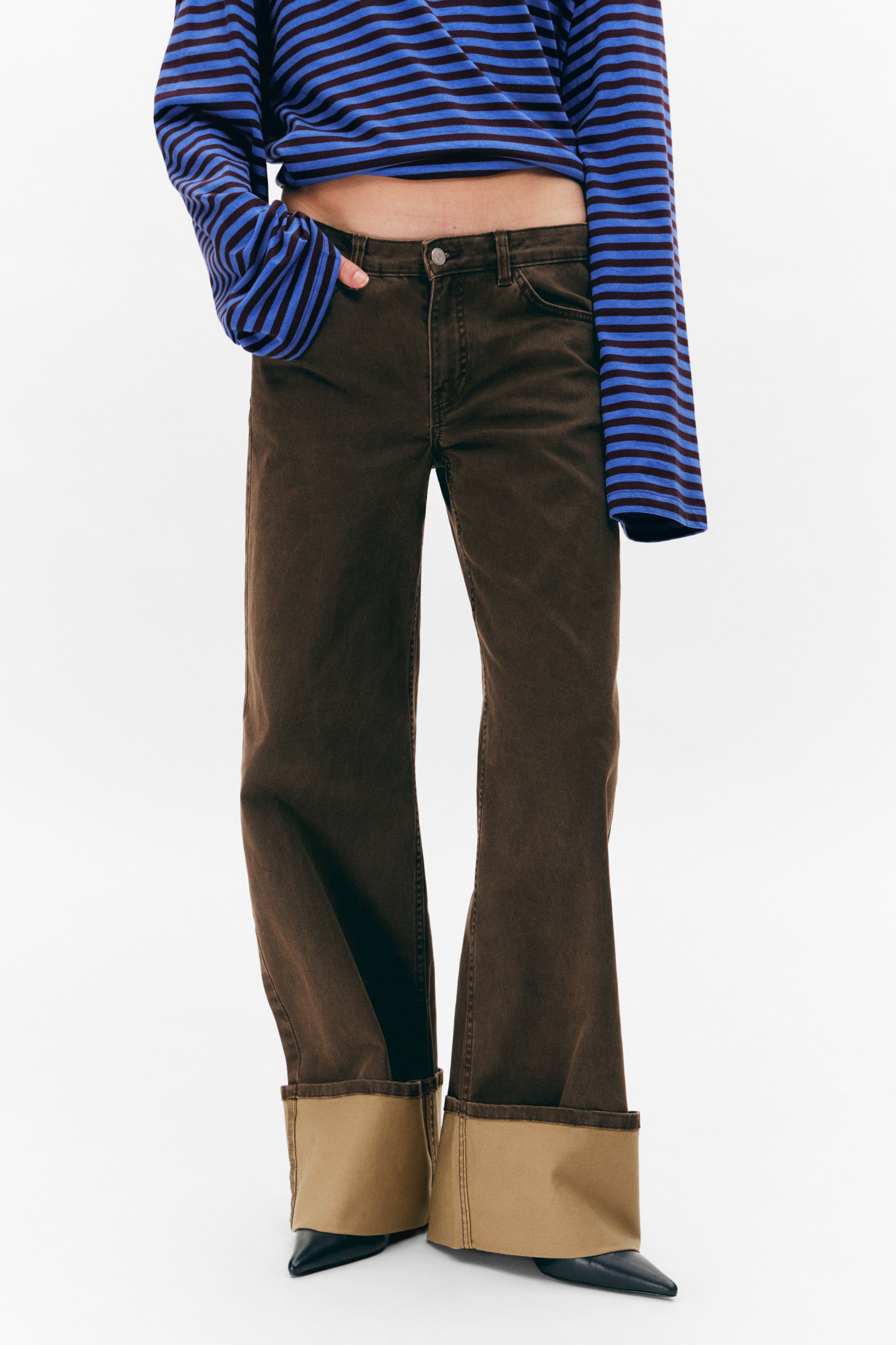 Dark Brown - Spice Low Rise Fold-Up Twill Trousers - 2