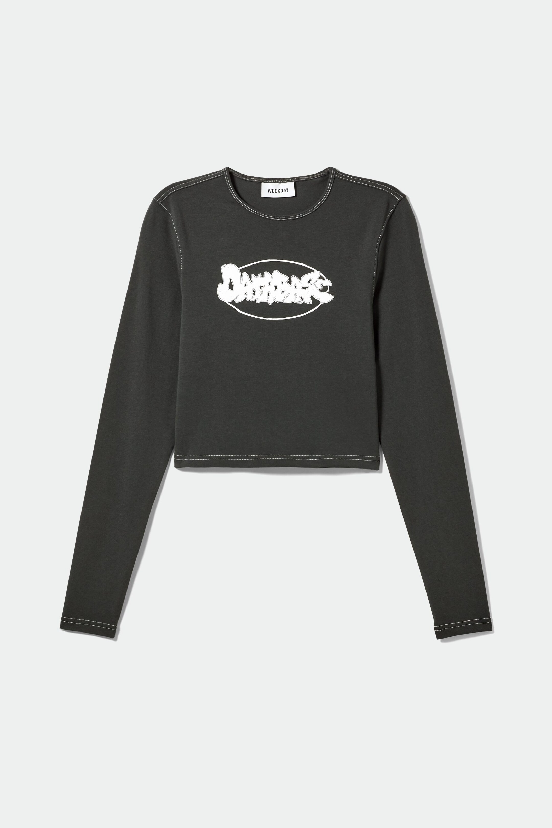 Dunkelgrau - Kurzes Langarmtop Mind mit Print - 0