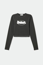 Dunkelgrau - Kurzes Langarmtop Mind mit Print - 0