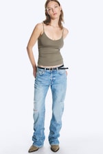 Grå - Slim V-neck Cotton Singlet - 1