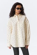 Light Yellow - Dot - Oversized Long-Sleeved Shirt - 0
