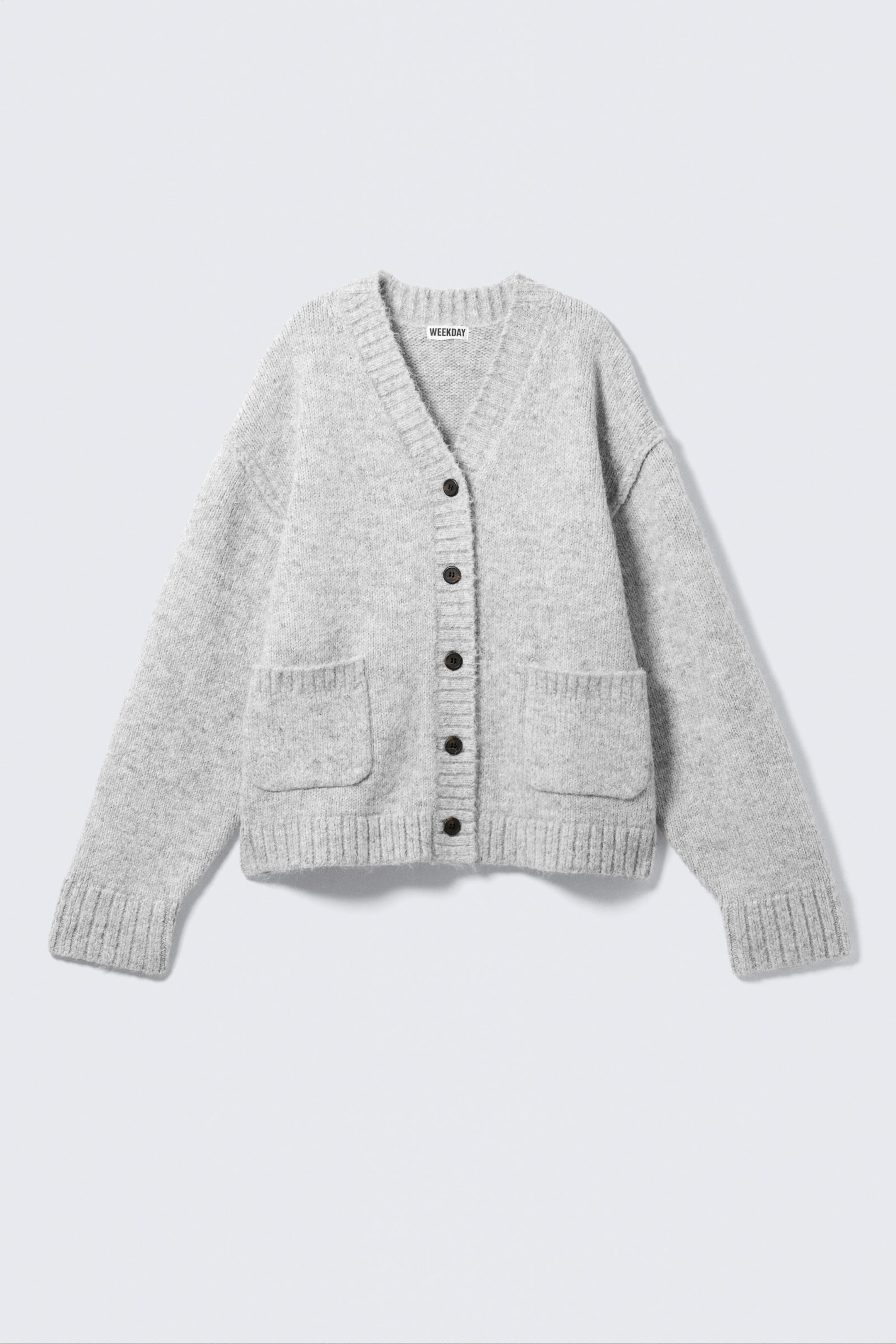 Grau meliert - Locker gestrickter Cardigan mit V-Ausschnitt - 3