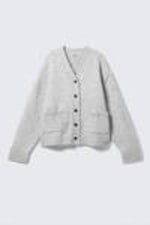 Grau meliert - Locker gestrickter Cardigan mit V-Ausschnitt - 3