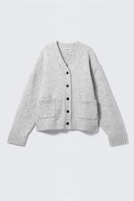 Grey Melange - Loose Fit Knitted V-neck Cardigan - 4