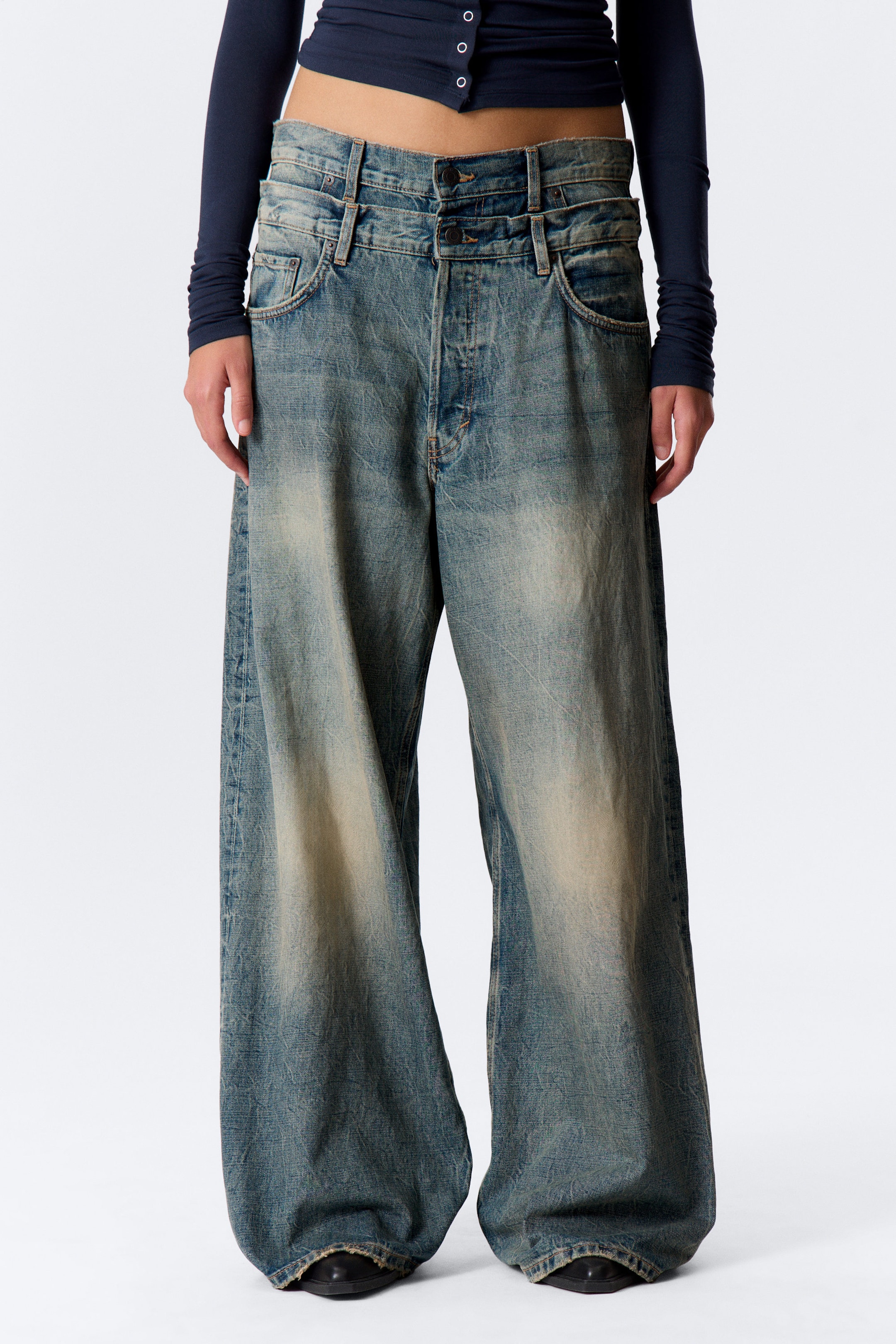 Arizona Blue - Medium Blue - Dual Waistband Wide Leg Jeans - 2