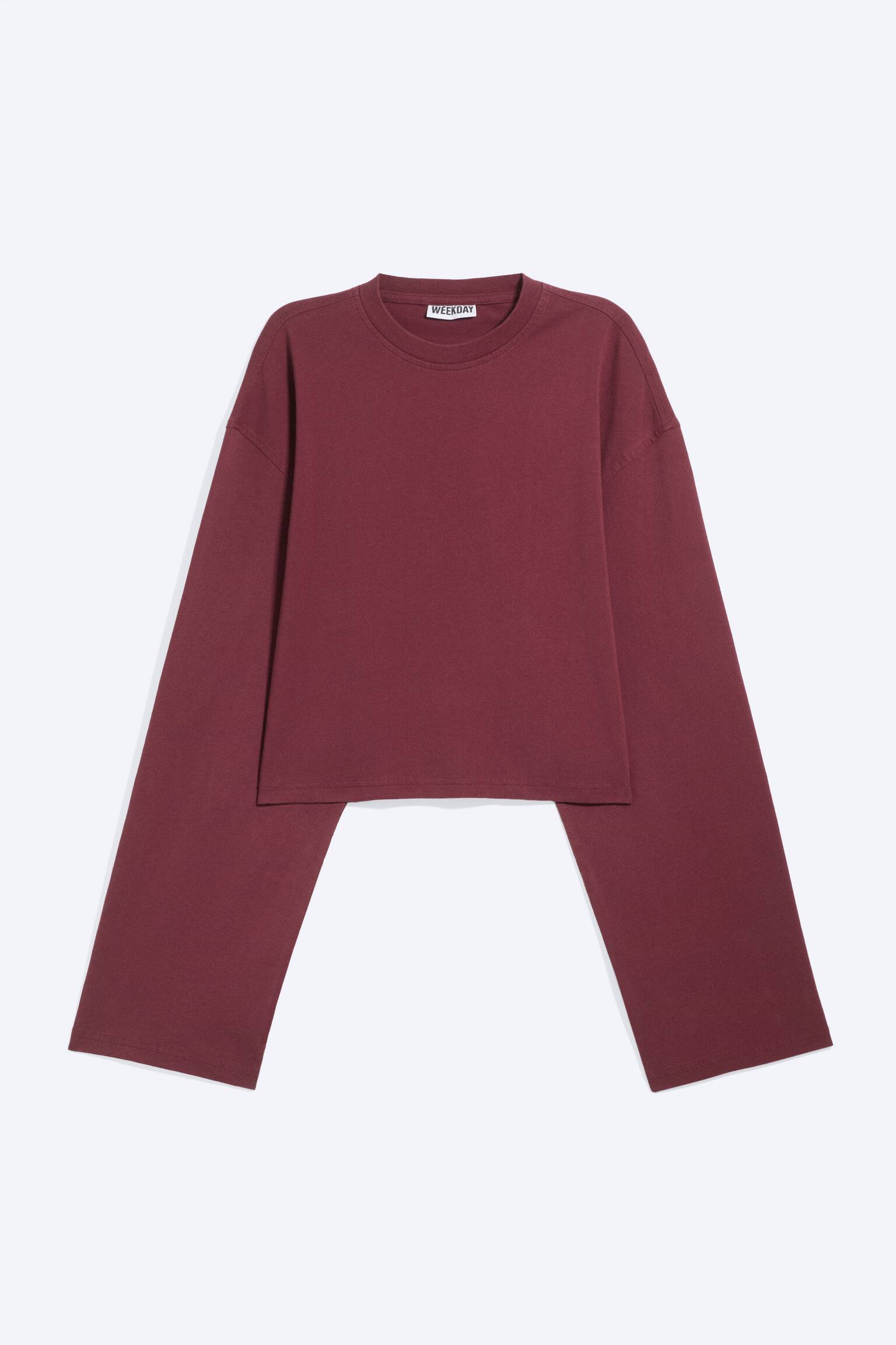 Κοντό oversized T-shirt με μακριά μανίκια - Ξεθωριασμένο κόκκινο/Ξεβαμμένο Μπλε/Λευκό - 1