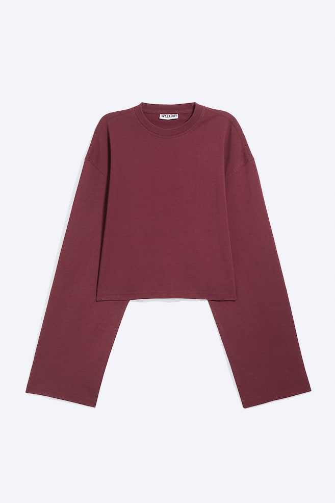 Krótki T-shirt oversize z długim rękawem - Washed Red/Washed Blue/Biały - 1