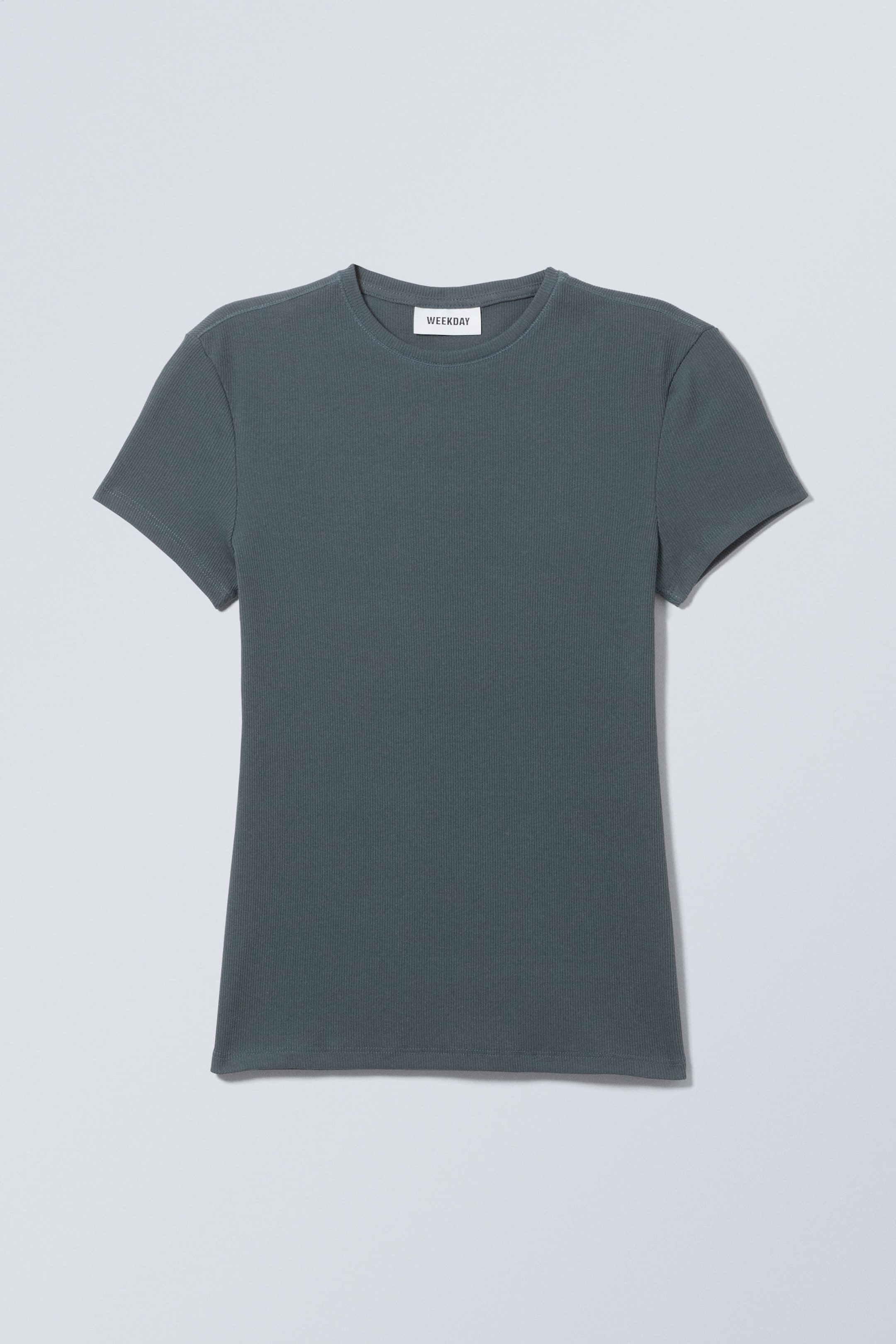 Dunkles Petrol - Enges, geripptes T-Shirt - 0