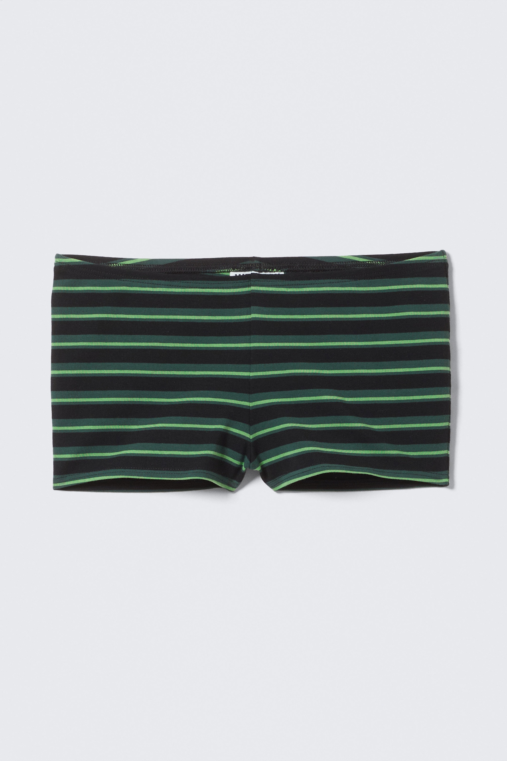 Black & Green Stripes - Striped Mid-Rise Jersey Hot Pants - 1