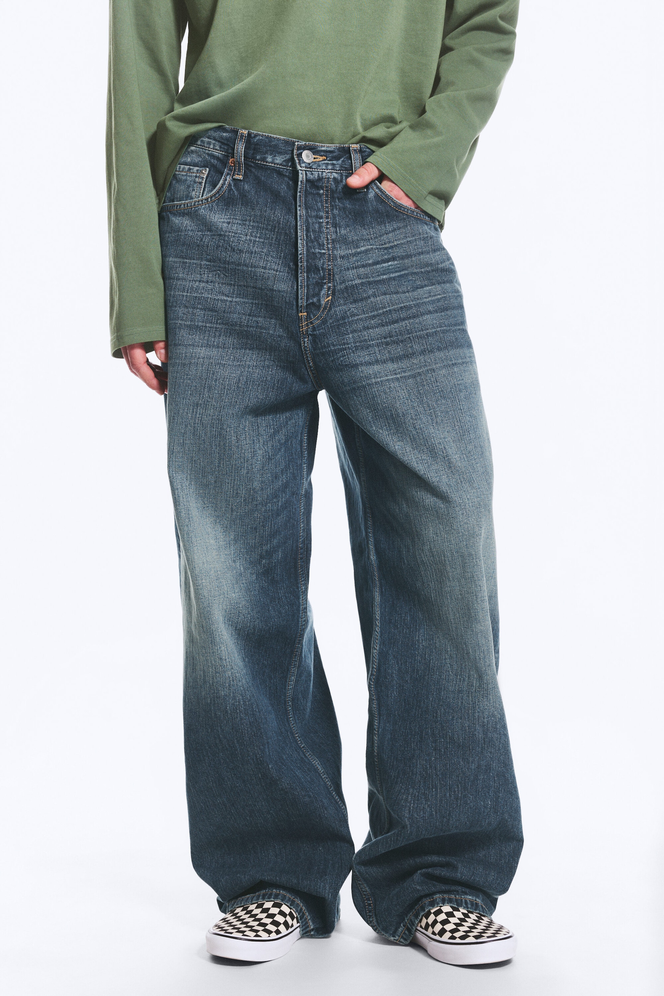 Blue Hymn – middels blå - Astro Mellomhøy Midje Løse Baggy Unisex Jeans - 2