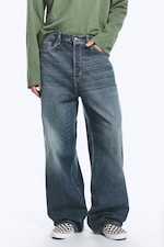 Blue Hymn – middels blå - Astro Mellomhøy Midje Løse Baggy Unisex Jeans - 2