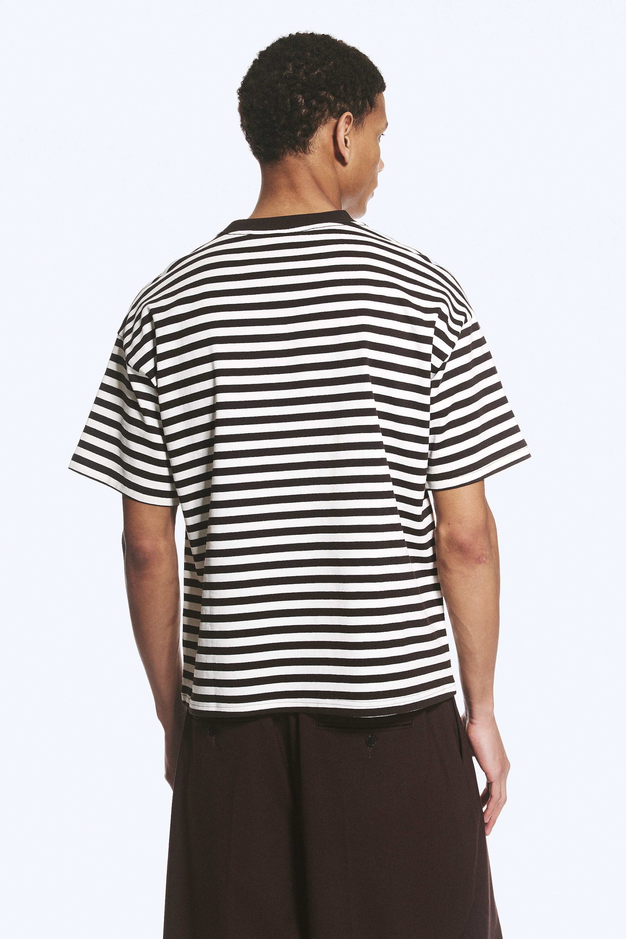 White & Dark Brown Stripes - Loose Boxy T-shirt - 2