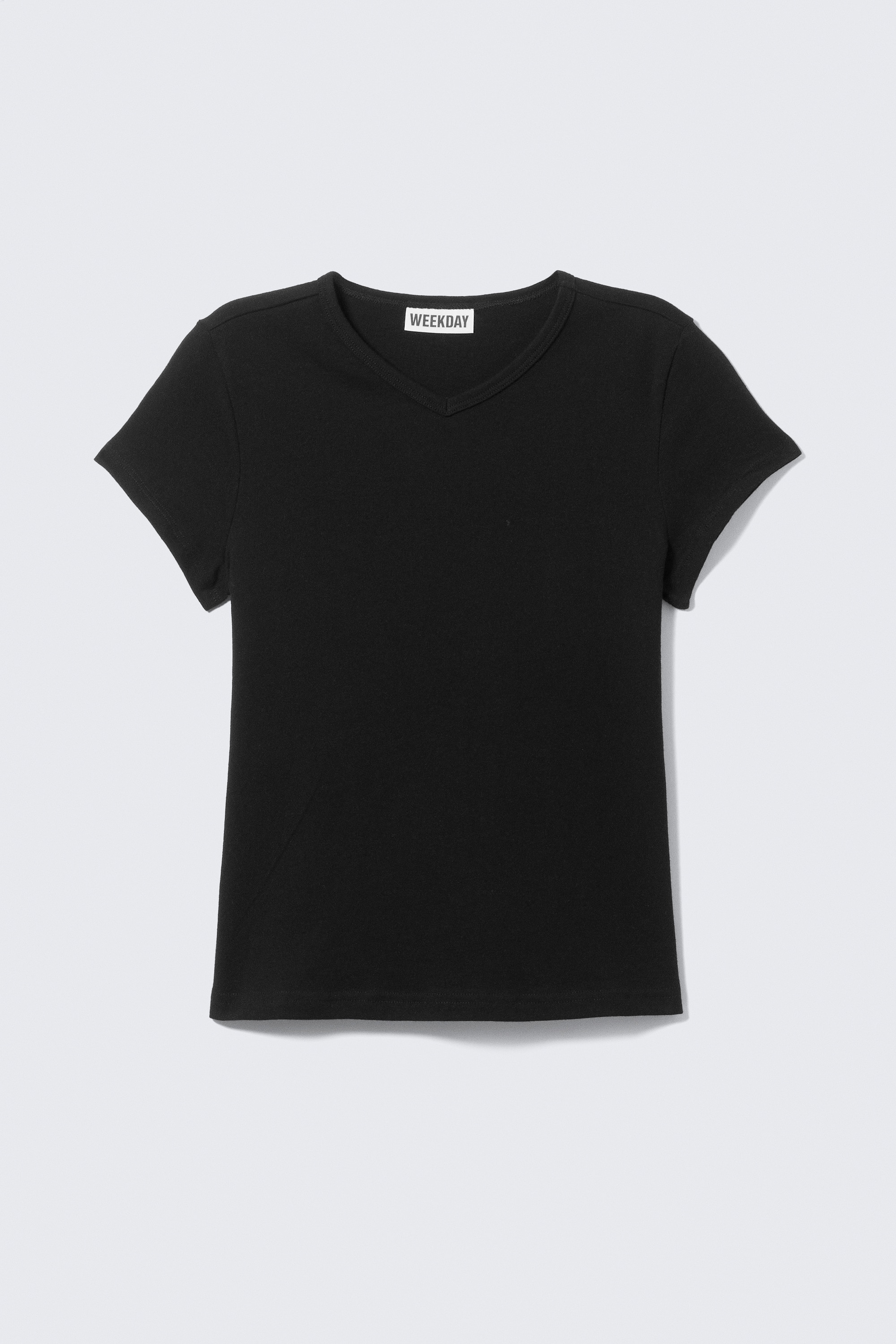 Wąski T-shirt z krótkim rękawem i dekoltem w serek - Czarny/Biały