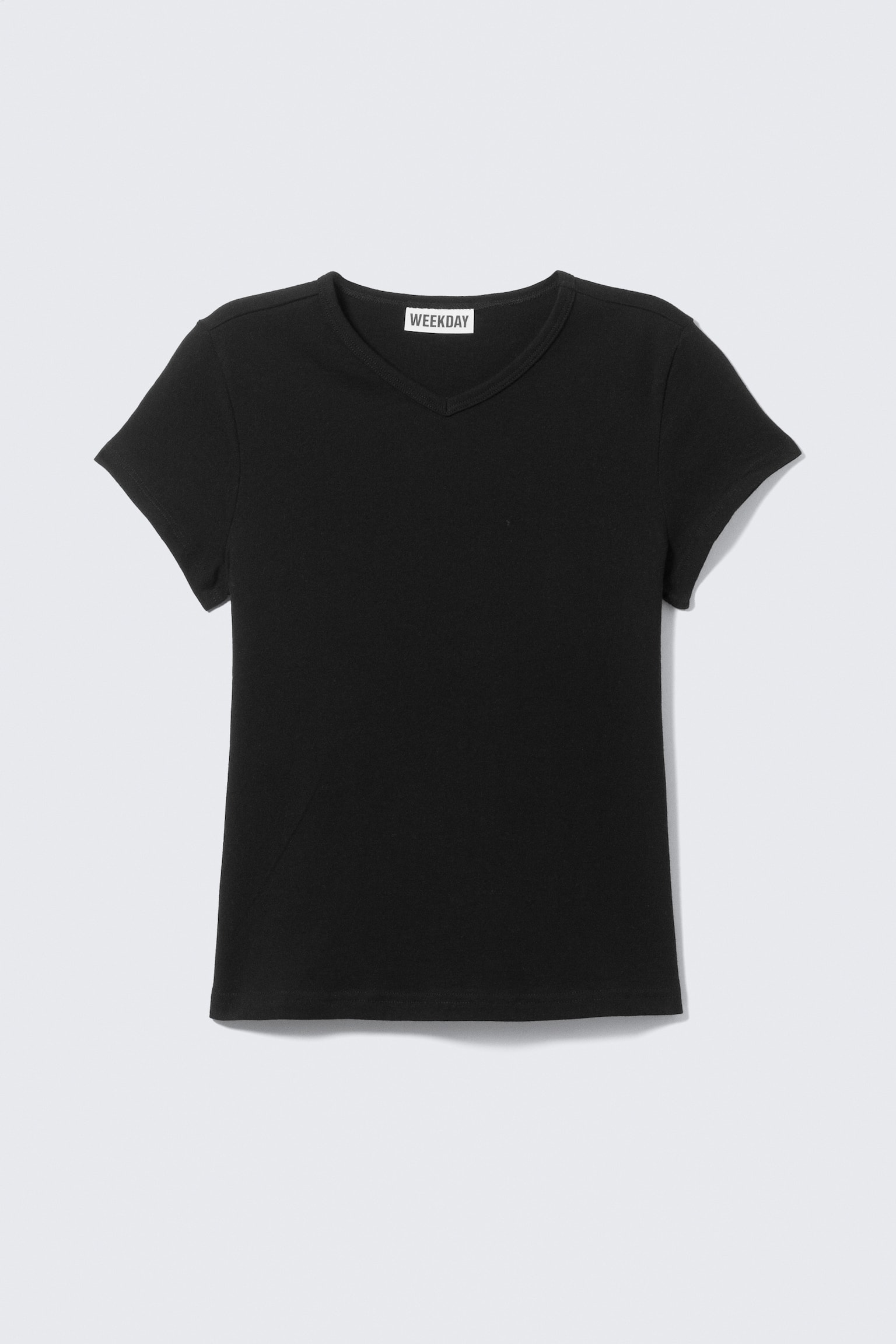 Wąski T-shirt z krótkim rękawem i dekoltem w serek - Czarny/Biały - 2