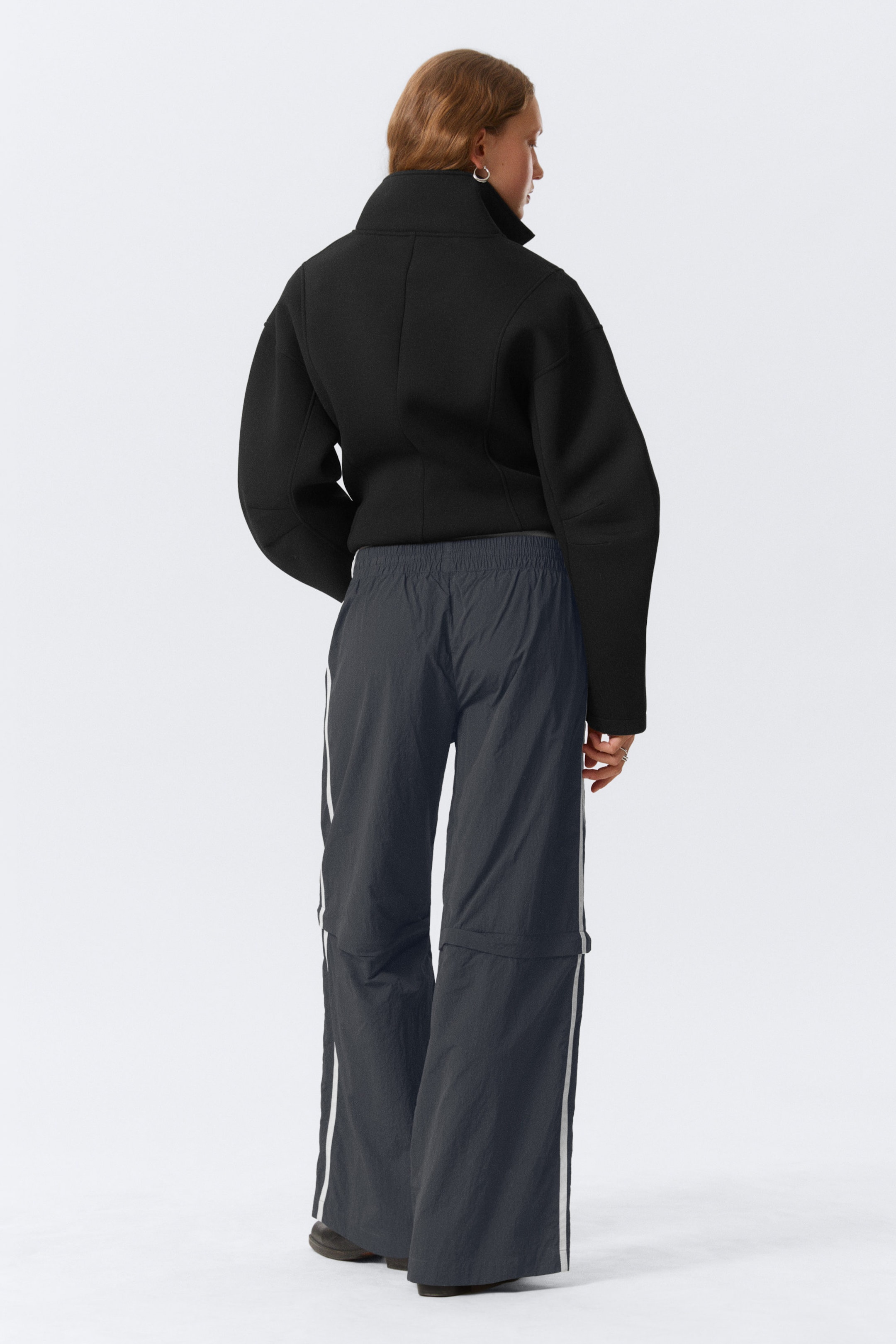 Black - Beige Stripe - Zip-off Nylon Track Trousers - 4