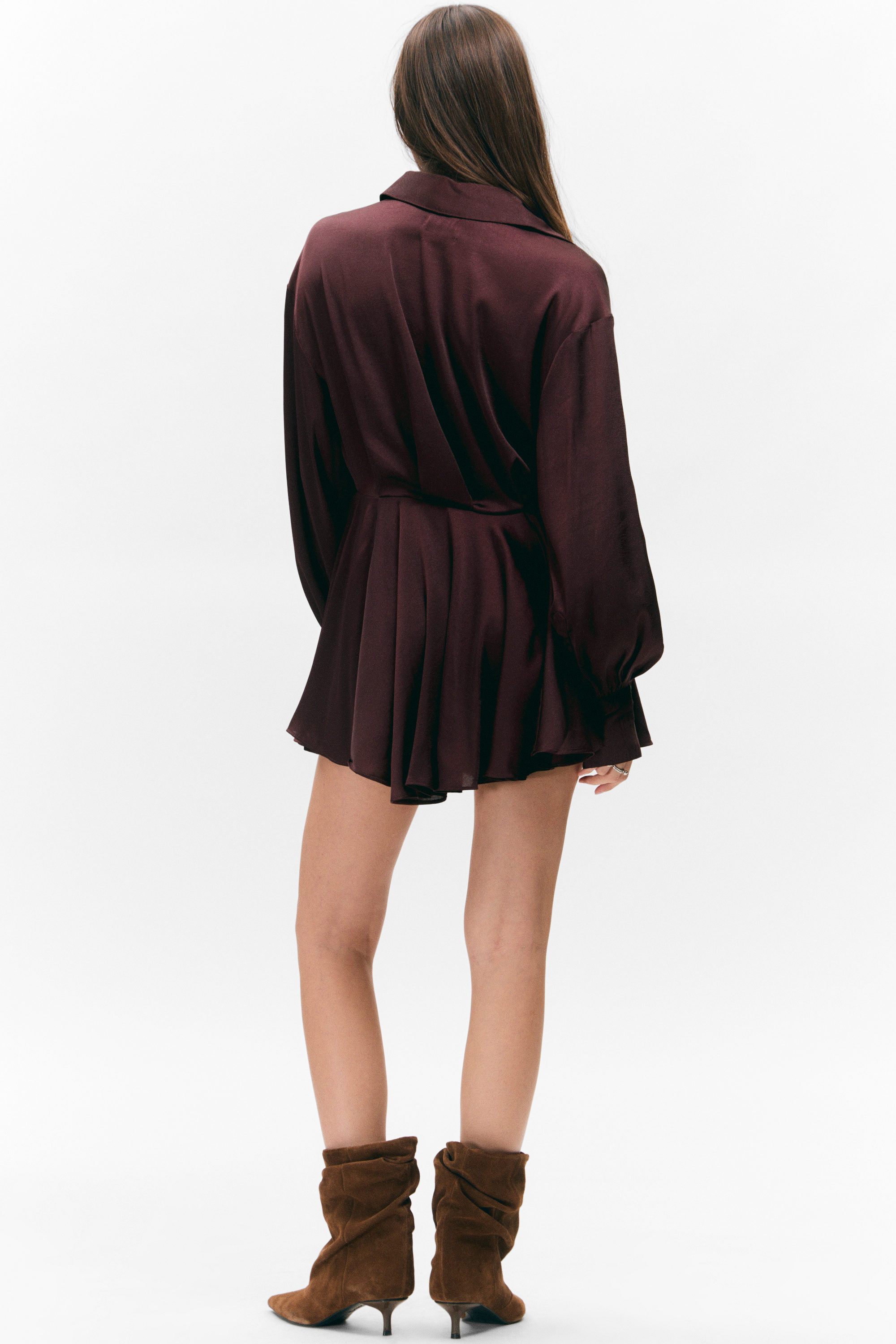 Dark Plum - Long-Sleeved Fit-and-Flare Mini Dress - 3