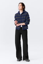 Blue & Grey Stripes - Knitted Wool-Blend Zip Hoodie - 0