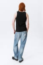 Schwarz - Geripptes Tanktop mit normaler Passform - 2