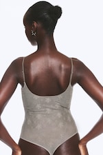 Transparent Dusty Grey - Sheer Lace Low‑Back Bodysuit - 2