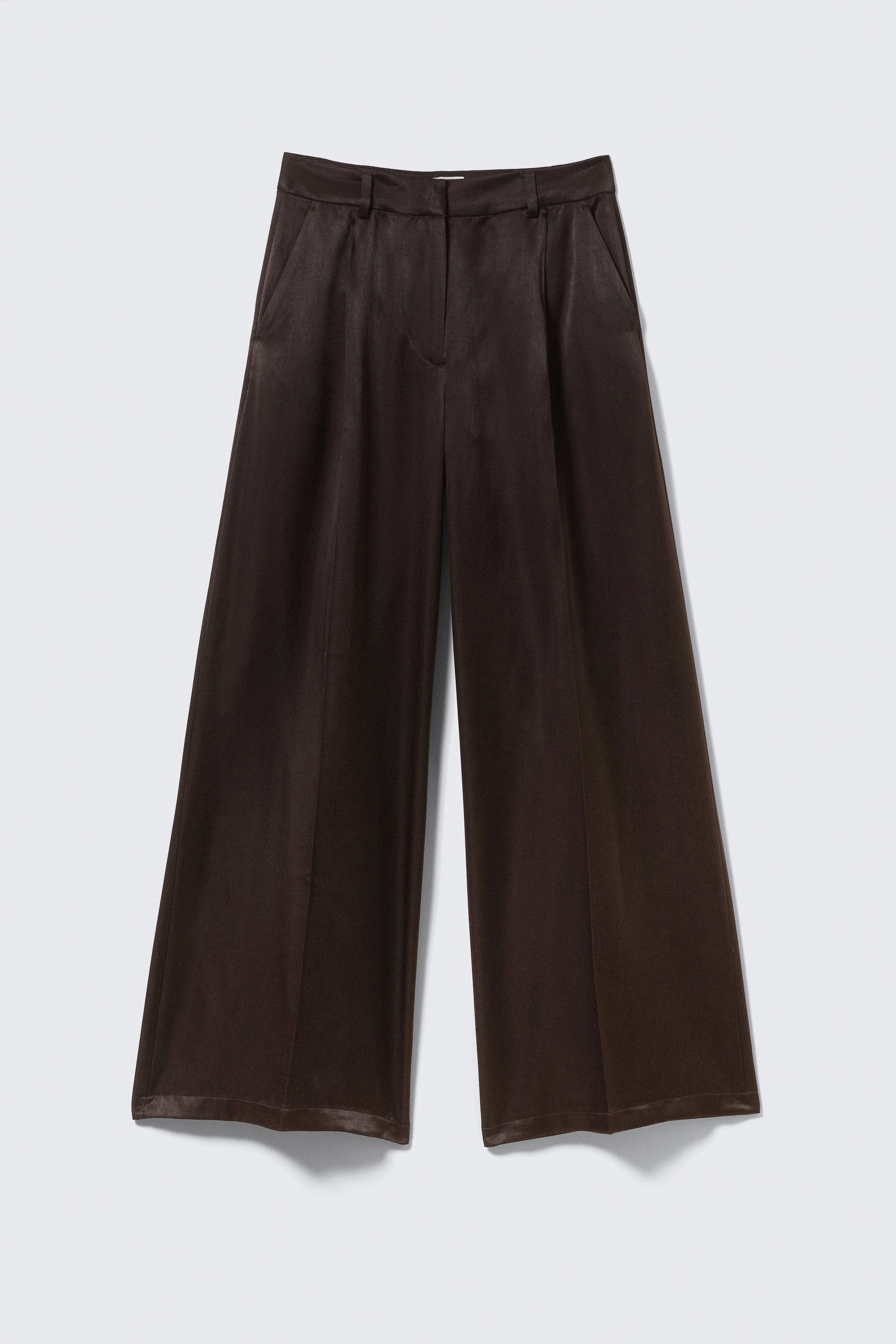 High Waisted Wide Leg Satin Trousers - Castanho-escuro/Branco/Preto
