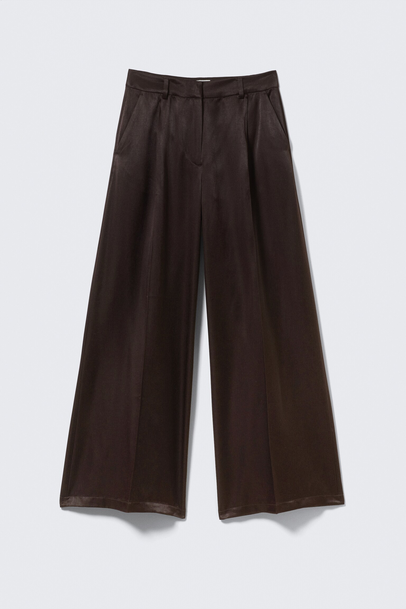 High Waisted Wide Leg Satin Trousers - Mørkebrun/Sort/Hvid - 2