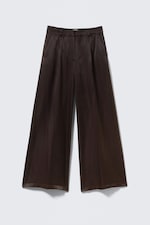 Dark Brown - High Waisted Wide Leg Satin Trousers - 3