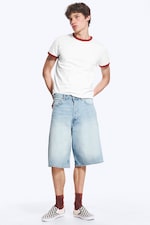 Kimberley Blue - Light Blue - Astro Mid Rise Loose Baggy Denim Shorts - 1