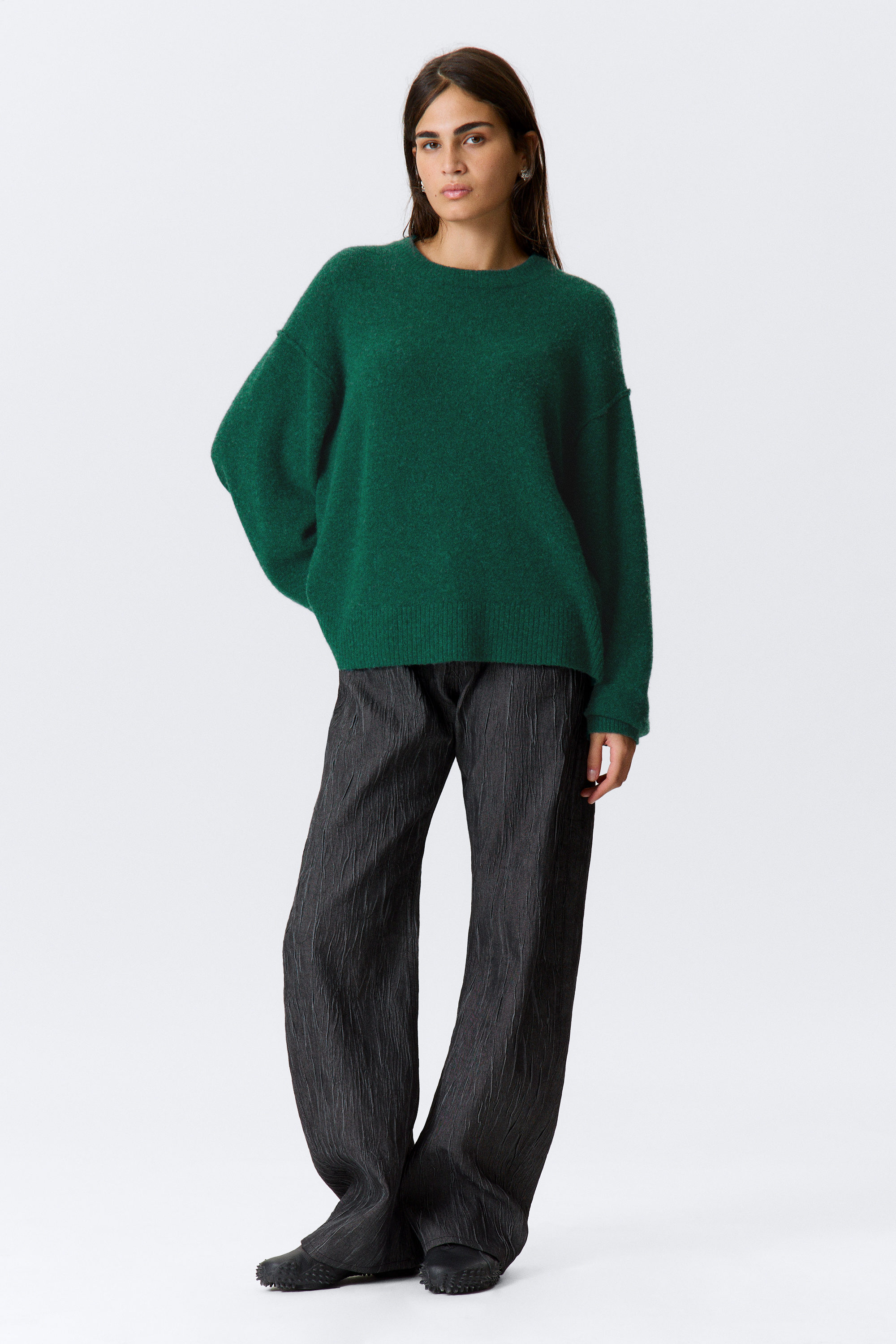 Dunkelgrün meliert - Relaxter Strickpullover - 2