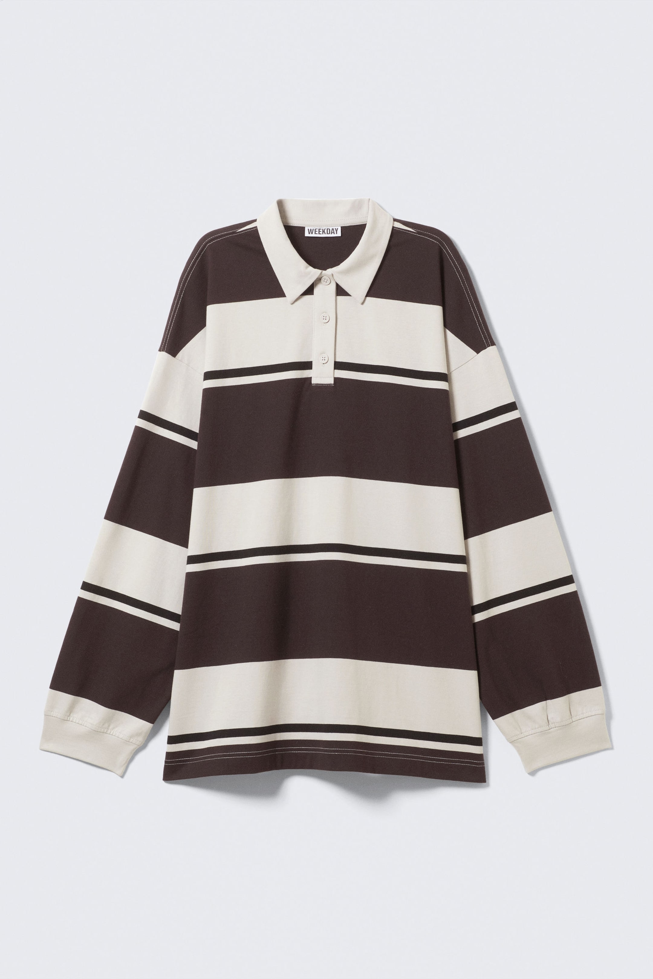 Beige & Brunrandig - Randig oversized pikétröja - 3