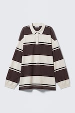 Beige & Brown Stripe - Striped Oversized Polo Shirt - 0