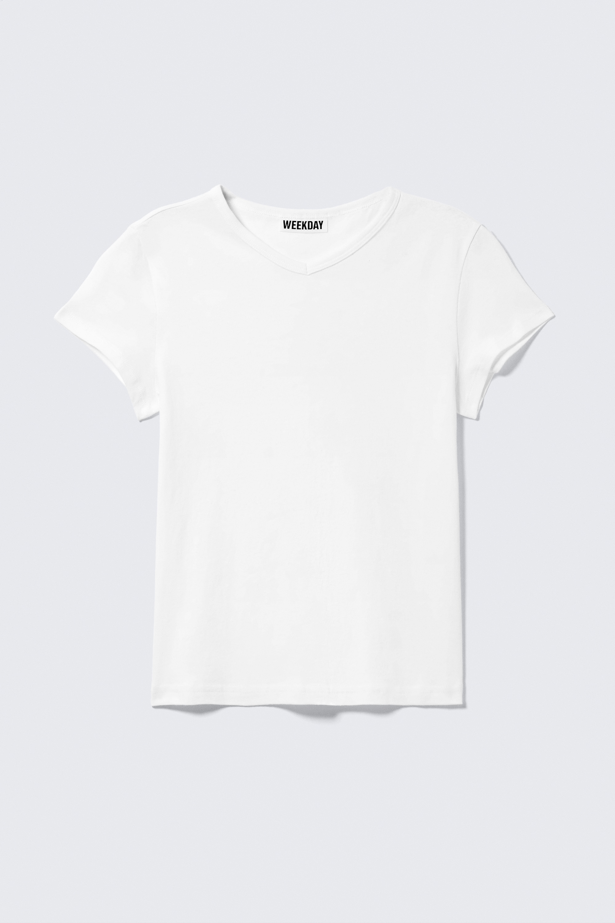 T-shirt Slim de Manga Curta com Decote em V - Branco/Preto