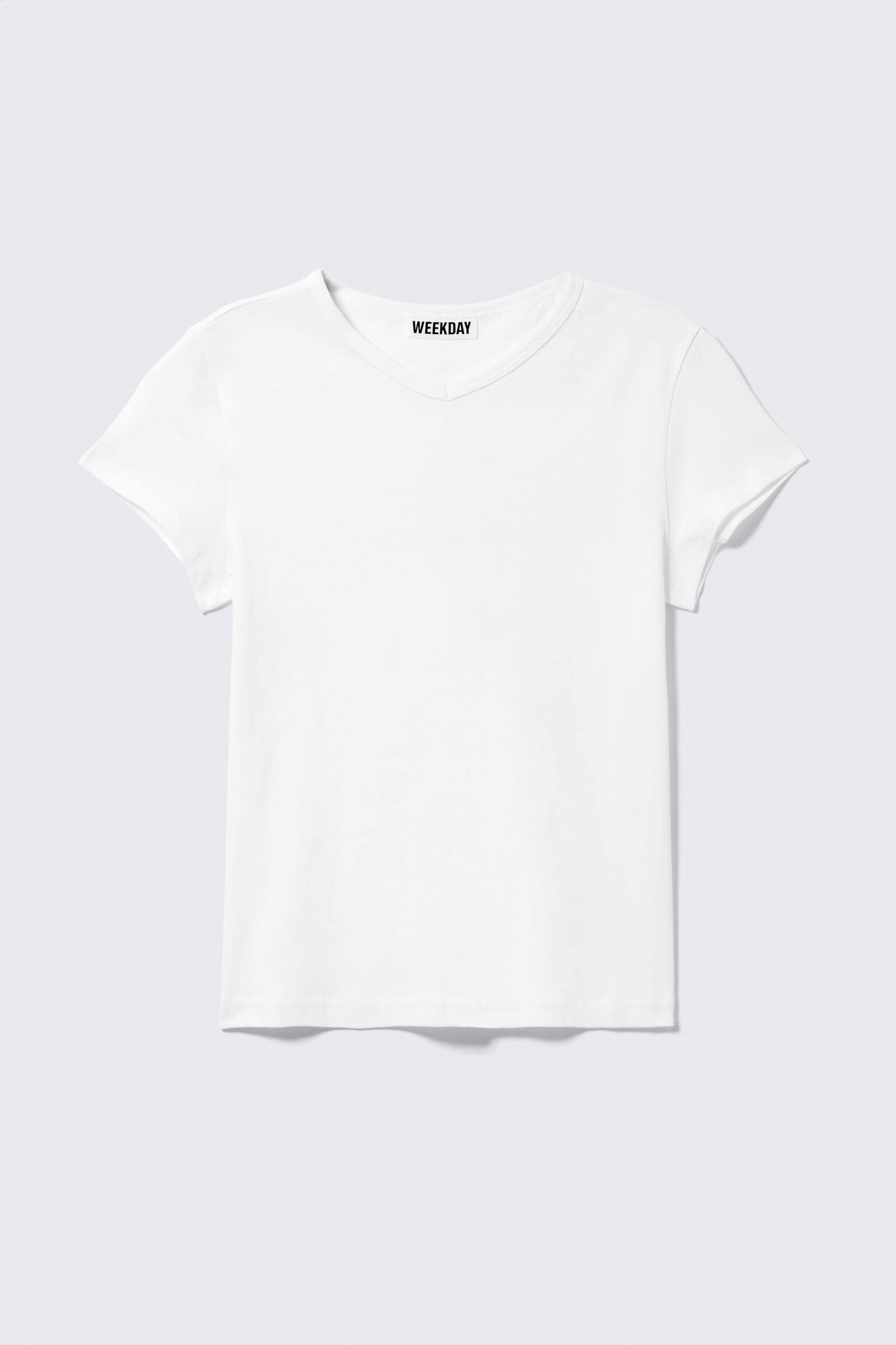 Tricou slim cu mânecă scurtă și decolteu în V - Alb/Negru - 2