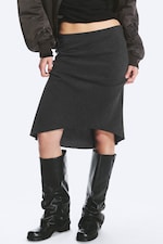 Dark Grey Melange - Mid-Rise Flared Midi Skirt - 1