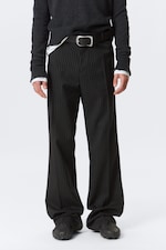 Black Pinstripe - Relaxed Pinstriped Suiting Trousers - 1