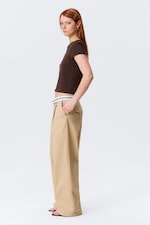 Beige - Låga twillbyxor med vikt midja - 3