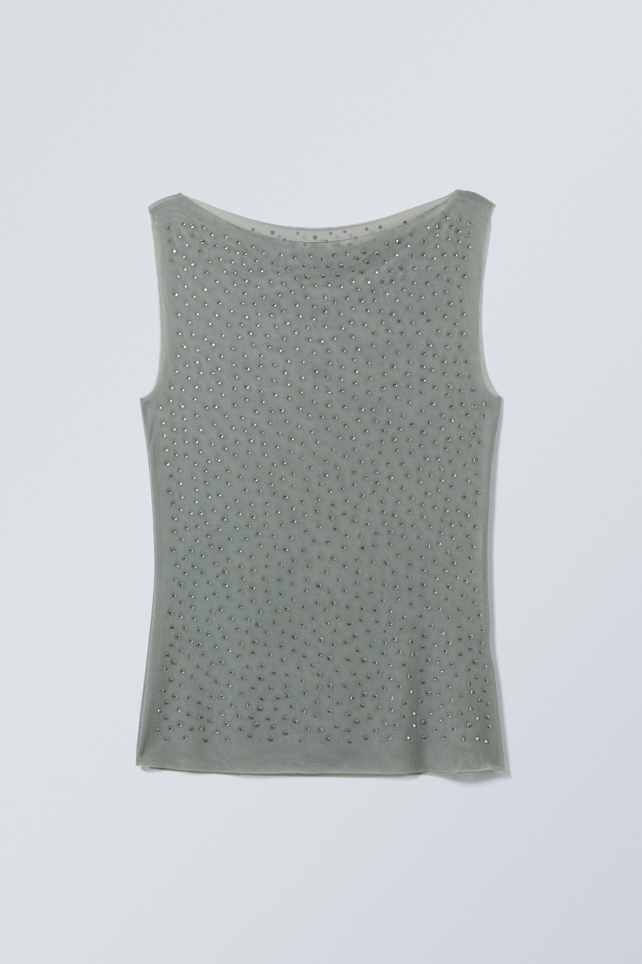 Grey - Annie Rhinestone Mesh Top - 0