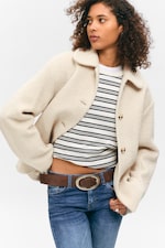 Staubiges Cremeweiß - Kastige Wollmischjacke mit Knöpfen - 4