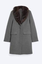 Grey - Fitted Wool-Blend Coat with Faux Fur Collar - 5