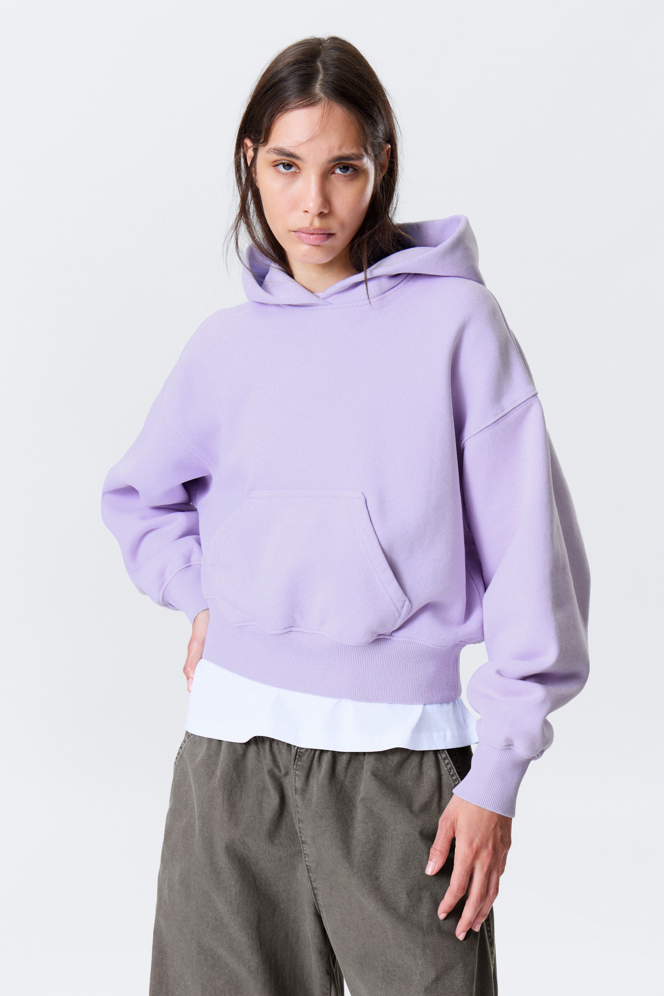 Washed Light Purple - Boxy Cotton Fleece Hoodie - 2