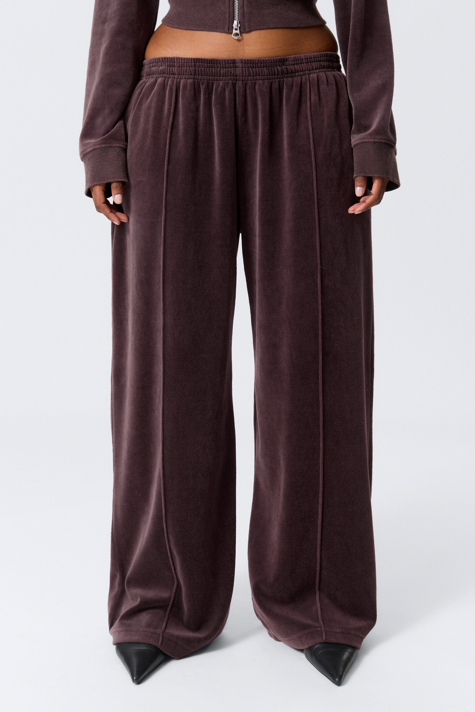 Loose Washed Velvet Track Trousers - Washed Dark Purple - 4