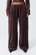 Washed Dark Purple - Loose Washed Velvet Track Trousers - 1