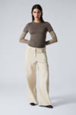 Helles Beige - Baggy-Baumwollhose mit niedrigem Bund - 0