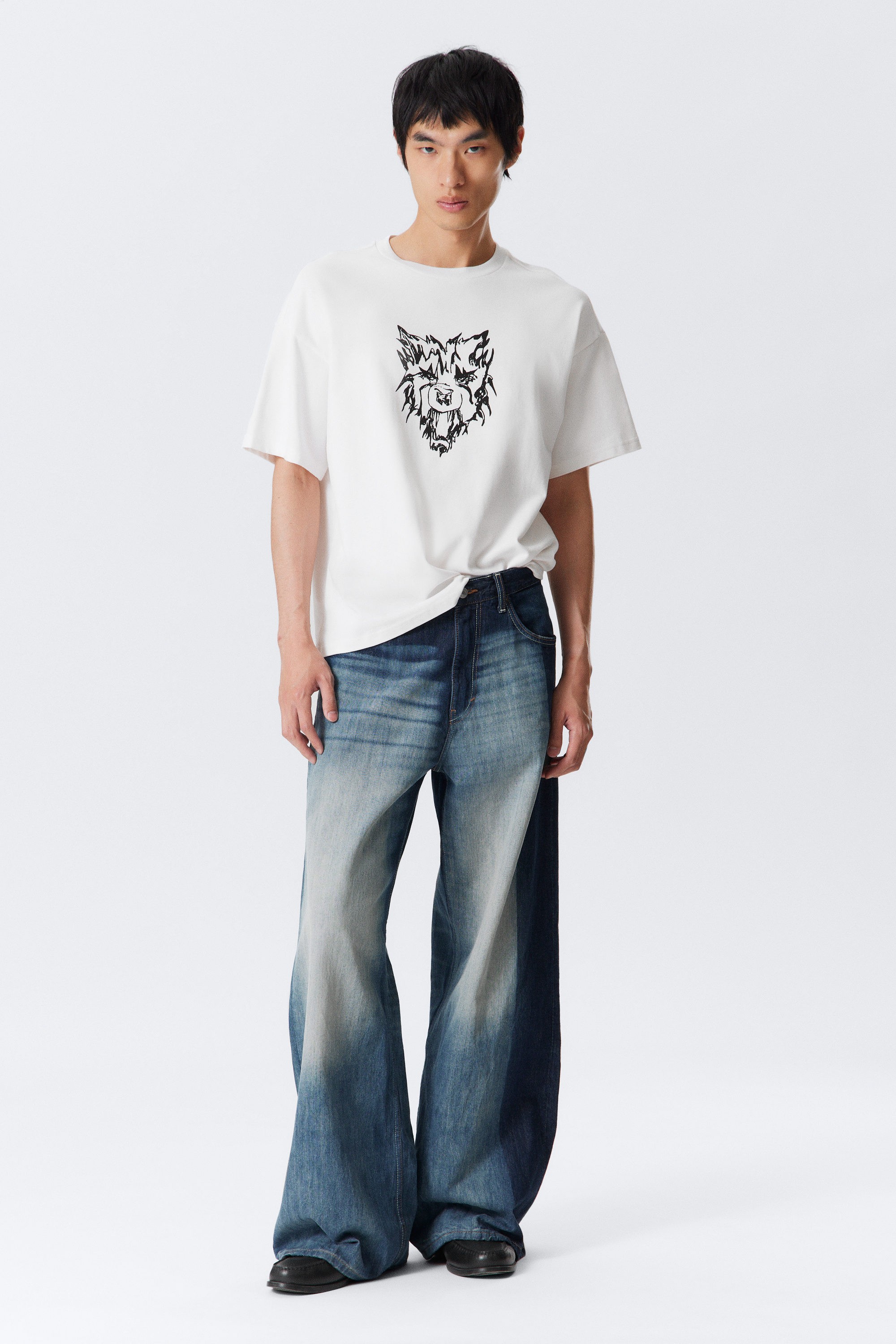 Weiß - Tiger-Wolf - Bedrucktes kastiges T-Shirt - 2