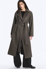 Taupe foncé chiné - Manteau oversize croisé en laine mélangée Kia - 2