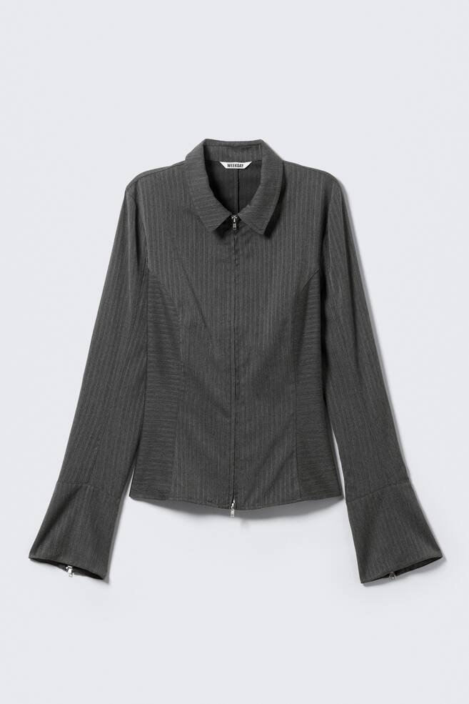 Camicia aderente con zip - Grigio scuro mélange a righe - 1