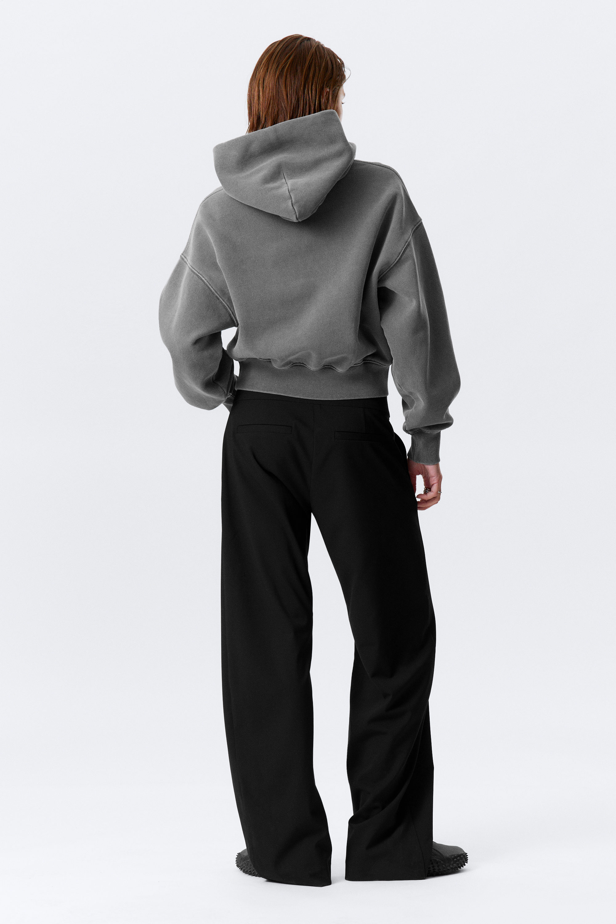 Washed Dark Grey - Boxy Cotton Fleece Hoodie - 6