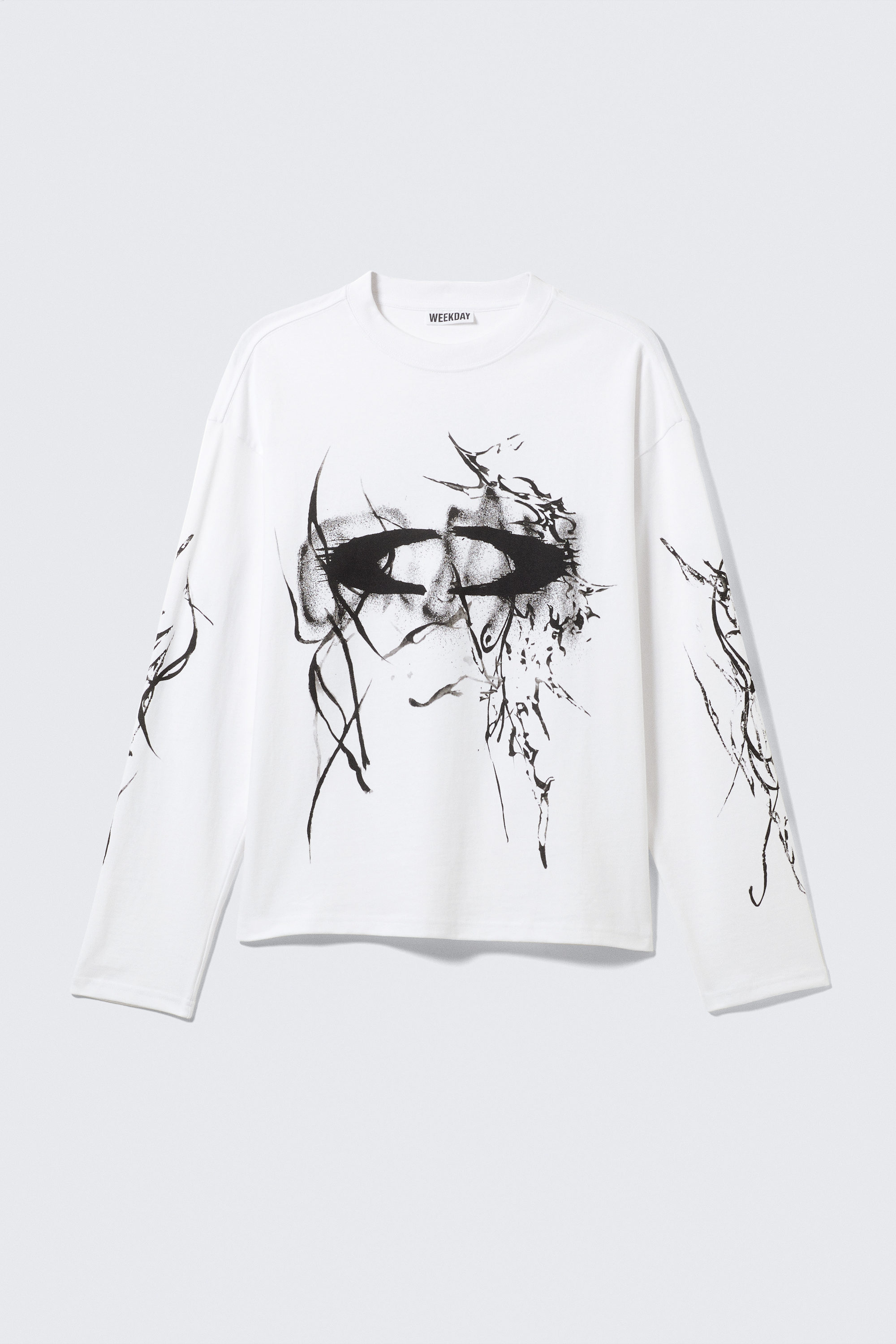 great boxy graphic long sleeve t-shirt - White - Big Mess | Weekday EU