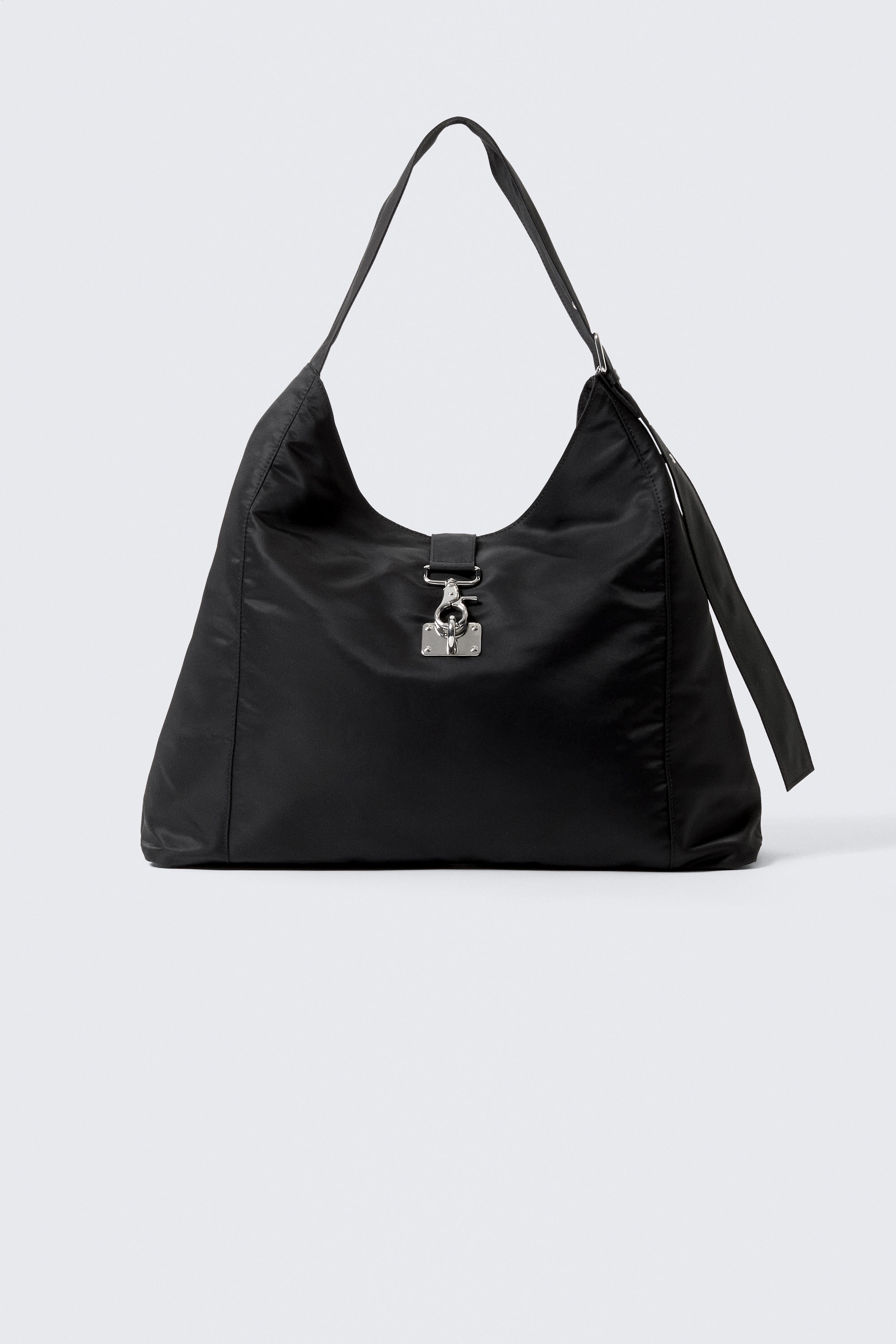 Black - Medium Slouched Clasp Shoulder Bag - 1