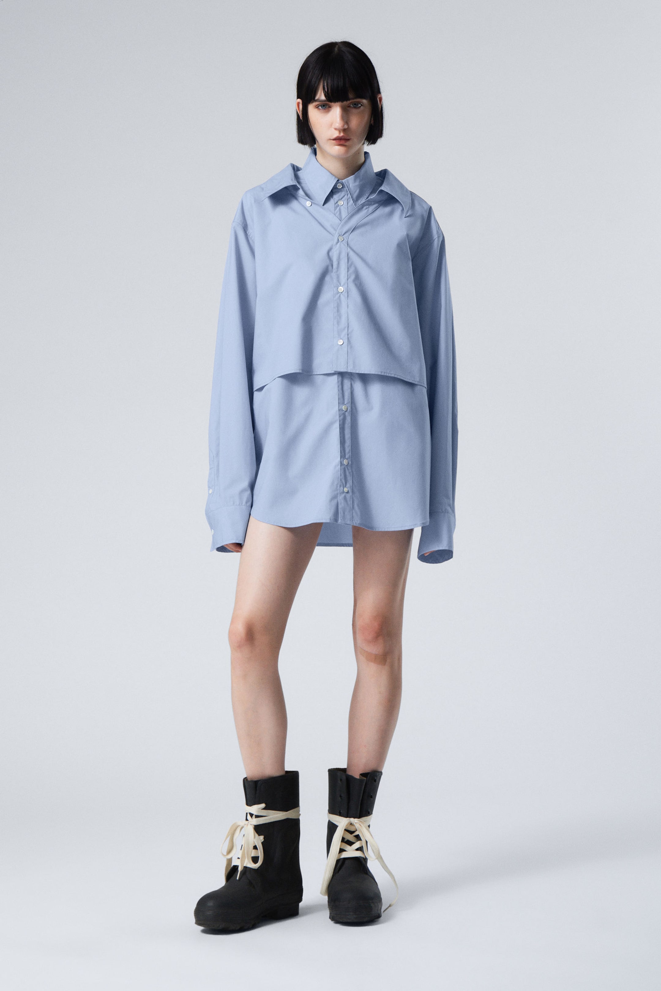 Light Blue - Double-Layered Oversized Shirt - 1
